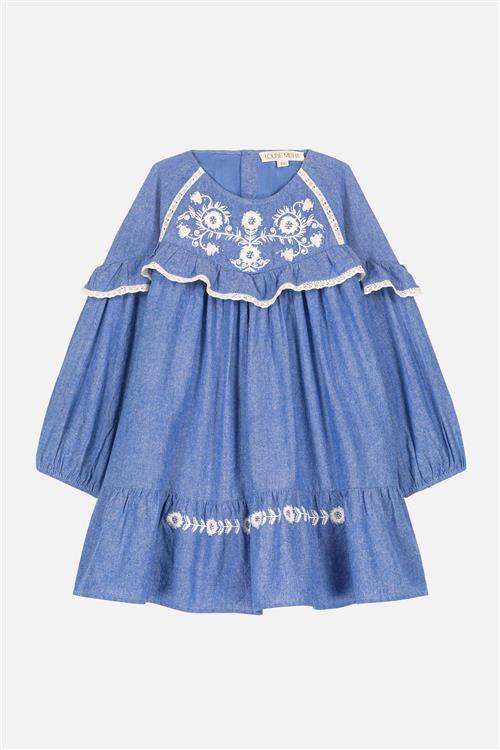 Louise Misha Orana Vævet Kjole Blue Chambray Blue Chambray-7 Y  Blå  7 år  kvinde