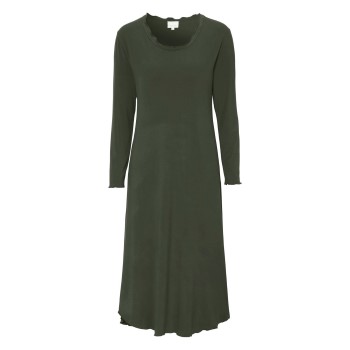 Damella Bamboo Plain Long Sleeve Nightdress Oliven Bambus Large Dame