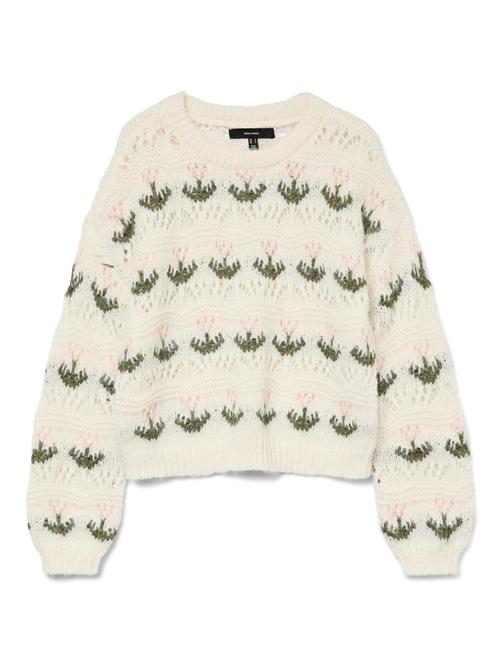 VERO MODA Pullover 'VMIdelle'  mørkegrøn / lyserød / hvid