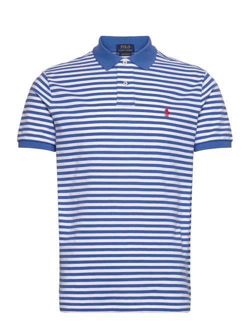 Custom Slim Fit Striped Mesh Polo Shirt Polo Ralph Lauren Blue