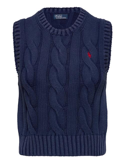 Cable-Knit Cotton Cropped Sweater Vest Polo Ralph Lauren Navy