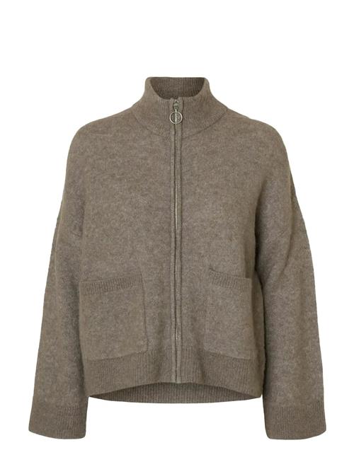 Slfsia Ras Ls Knit Zipper Cardigan Noos Selected Beige