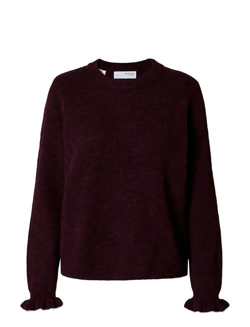 Slflulu Ls Knit Frill Cuff O-Neck Noos Selected Burgundy