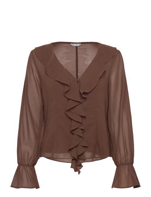 Objgina L/S Re V-Neck Ruffle Top Ss Div Object Brown