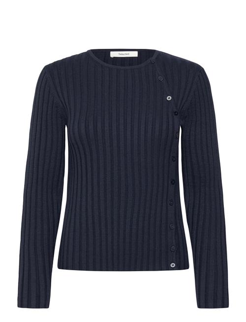 Slfhelen Ls Knit Button O-Neck Top Selected Navy