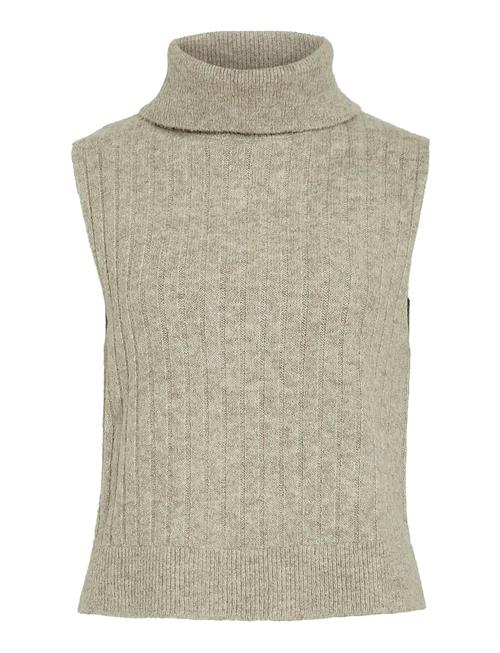 Vibeluna High Neck S/L Knit Vest-Noos Vila Beige