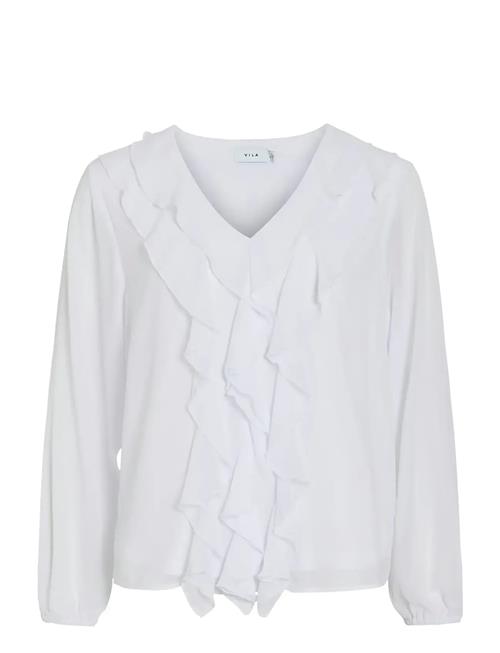 Viane L/S V-Neck Frill Top - Noos Vila White