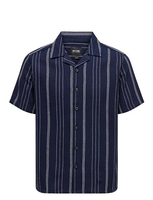 Se Onstrev Life Reg Ss Struc Stripe Shirt ONLY & SONS Navy ved Booztlet