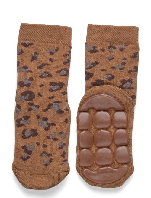 Leopard Socks - Anti-Slip Melton Brown