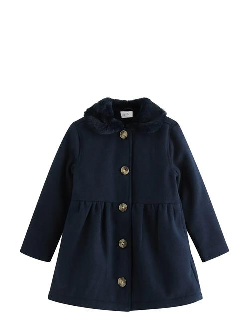 Coat W Fake Fur Collar Lindex Navy
