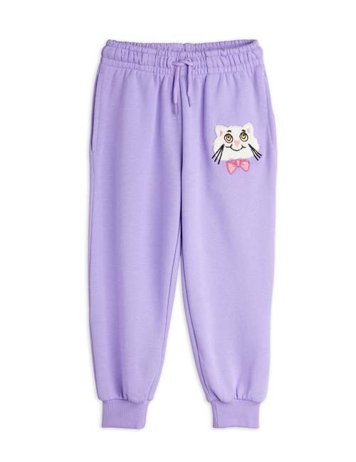Mini Rodini GOTS Cat With Bowtie Chenille Joggingbukser Purple  Purple 140/146 cm  Lilla  140/146 cm  kvinde