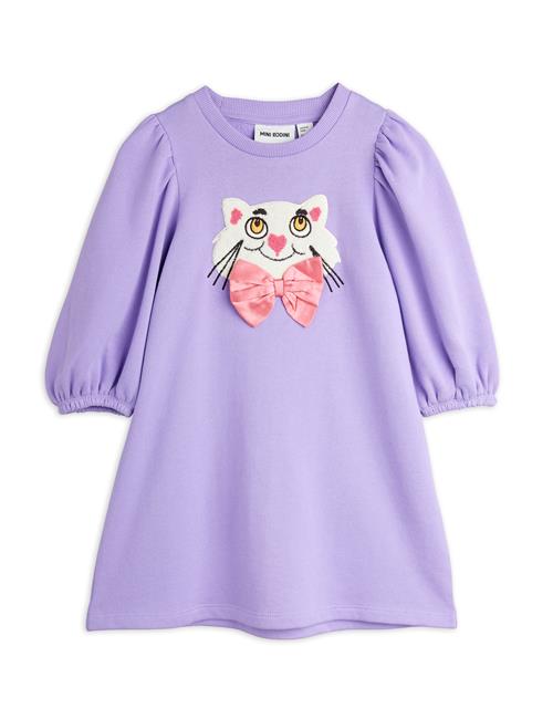 Mini Rodini GOTS Cat With Bowtie Chenille Sweatdress Purple  Purple 104/110 cm  Lilla  104/110 cm  kvinde