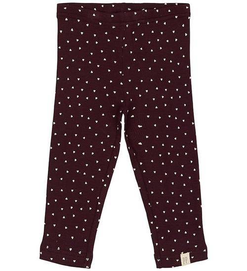 Petit Piao Leggings - Rib - Modal - Dark Grape m. Hjerter