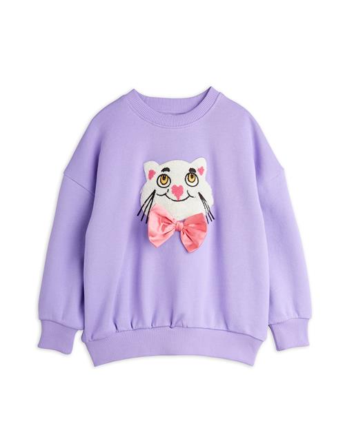 Mini Rodini GOTS Cat With Bowtie Chenille Sweatshirt Purple  Purple 92/98 cm  Lilla  92/98 cm  kvinde