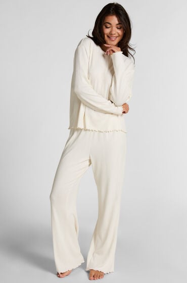 Hunkemöller Pyjama Pant Loose Pointelle Hvid