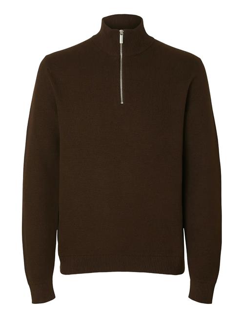 Slhdane Ls Knit Structure Half Zip Noos Selected Brown