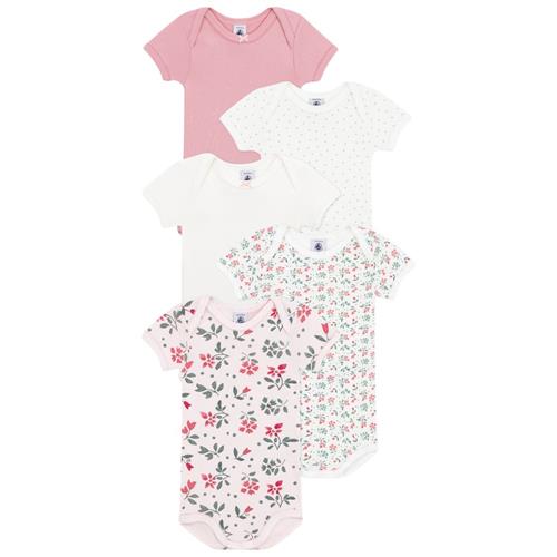 Petit Bateau 5-pak Baby-bodyer Rose Fluer Marshmallow 12 months  Lyserød  12 måneder  kvinde
