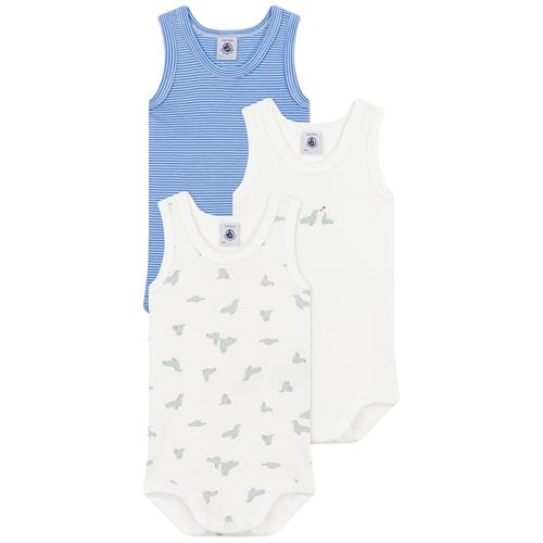 Petit Bateau 3-pak Ærmeløse Baby-bodyer Delphinium Marshmallow 24 months  Blå  24 måneder  Unisex
