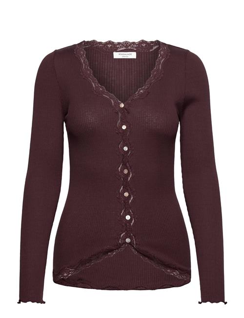 Rwbabette Silk Ls V-Neck Lace Cardi Rosemunde Brown
