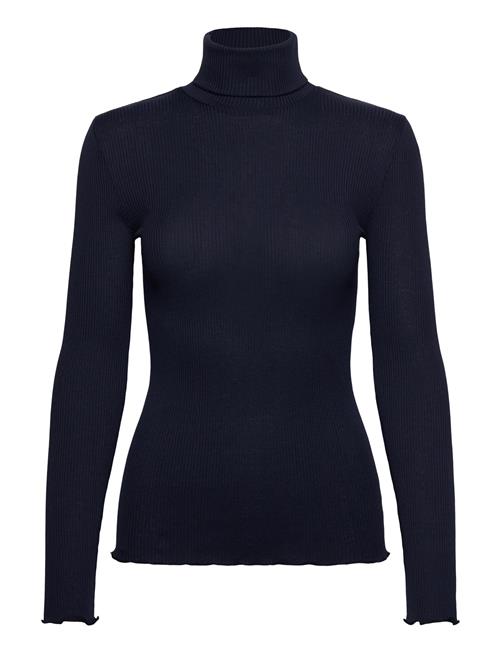 Rwbeatha Silk Ls Rollneck T-Shirt Rosemunde Navy