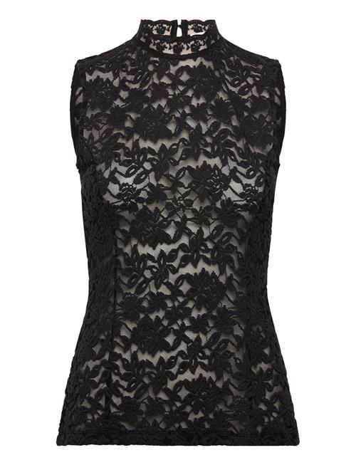 Rwdelicia Lace Sl T-Neck Top Rosemunde Black