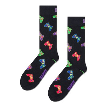 Happy socks Strømper Gaming Controller Sock Sort mønstret bomuld Str 36/40