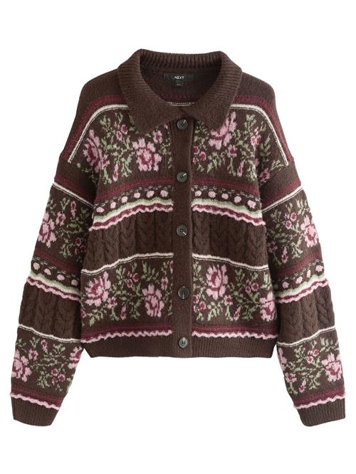 Next Cardigan  brun / mørkegrøn / lyserød