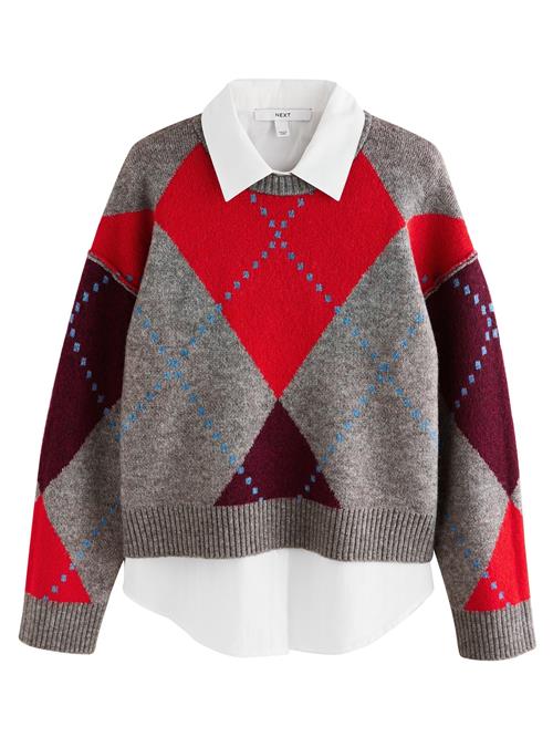 Next Pullover  grå / vinrød / mørkerød / hvid
