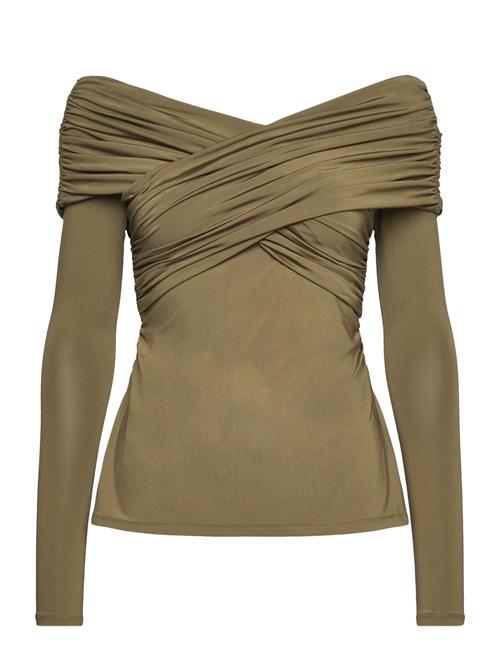 Se Siri Off Shoulder Jersey Top Malina Khaki ved Booztlet