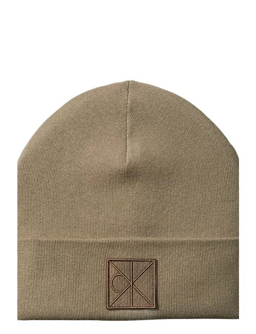 Emblem Patch Fine Rib Beanie Calvin Klein Beige