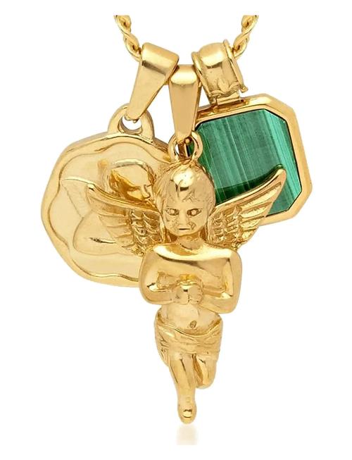 Men's Gold Talisman Necklace With Angel And Malachite Pendant Nialaya Gold