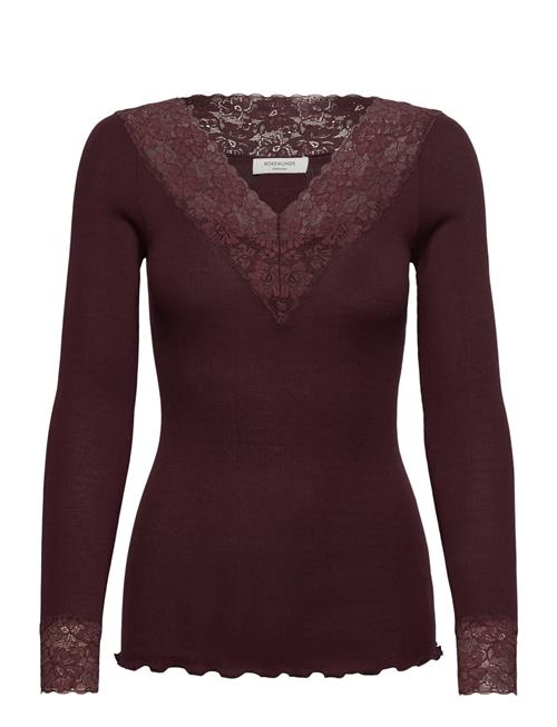 Rwbernadine Organic Ls V-Neck Lace Rosemunde Brown