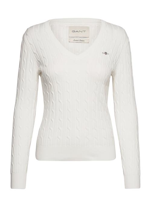 Stretch Cotton Cable V-Neck GANT White