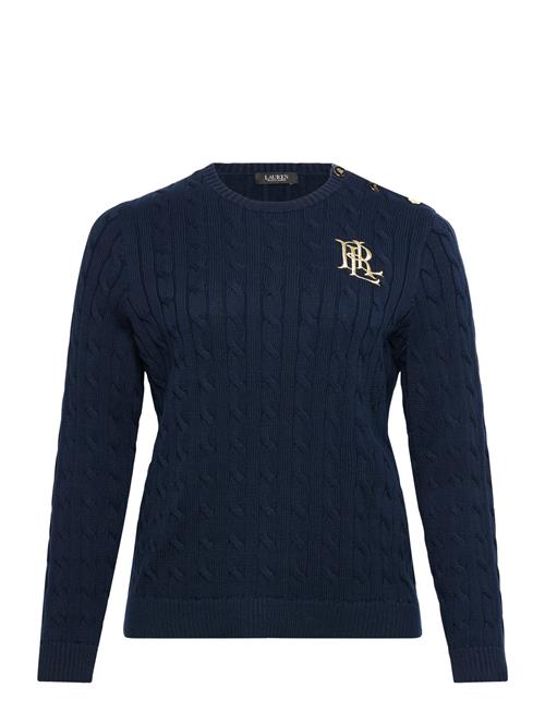 Button-Trim Cable-Knit Cotton Sweater Lauren Women Navy