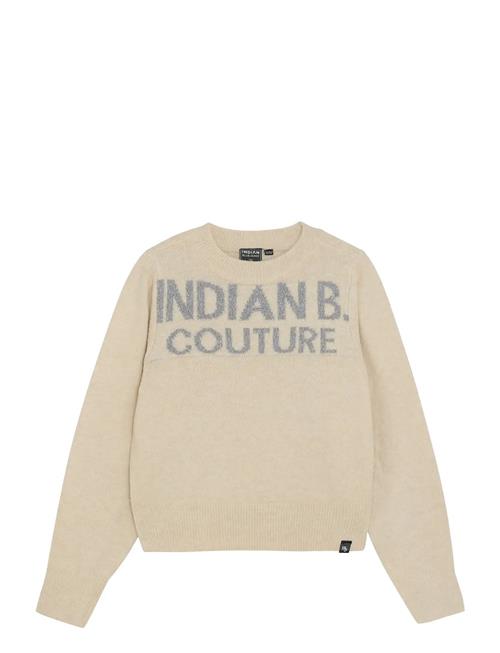Knitted Sweater Text Indian Blue Jeans Cream