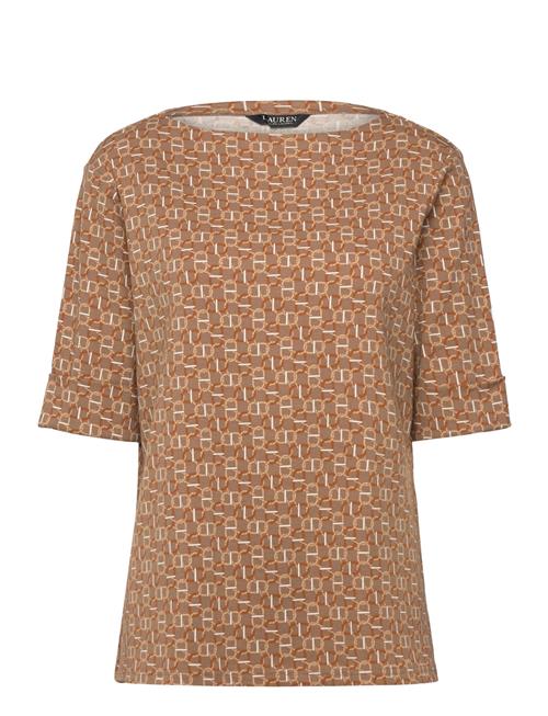 Geo-Print Stretch Cotton Boatneck Tee Lauren Women Brown