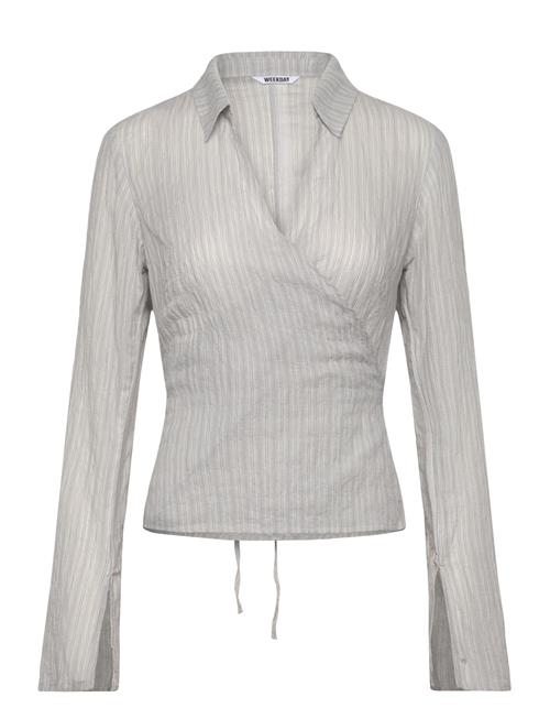 Long-Sleeved Wrap Poplin Shirt Weekday Blue