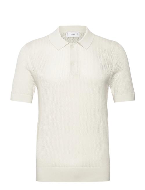 Openwork Knitted Cotton Polo Shirt Mango White