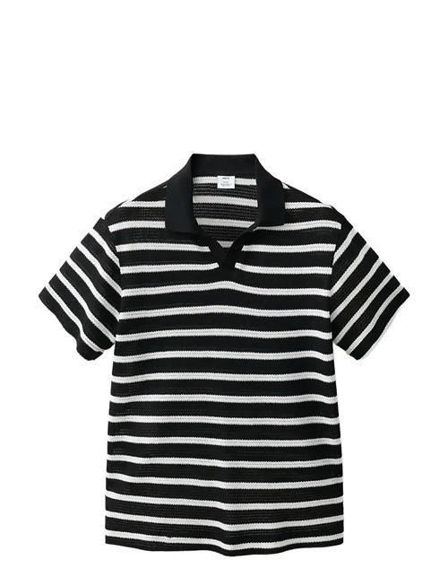 Striped Braided Knit Polo Shirt Mango Black