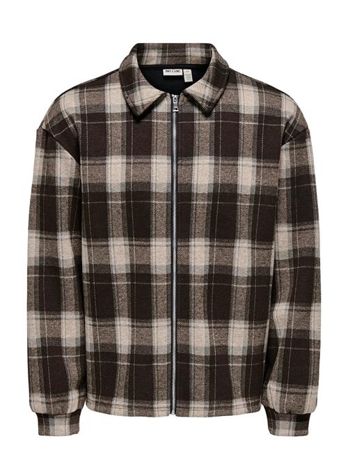 Onshendon Loose Ls Zip Overshirt Sweat ONLY & SONS Brown