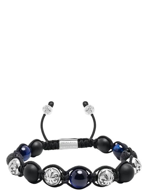 Men's Sterling Silver Beaded Bracelet With Matte Onyx, Lava St , And Blue Tiger Eye Nialaya Blue
