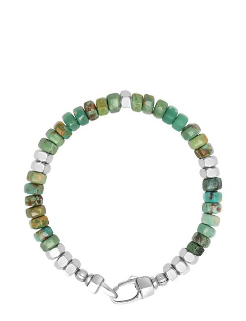 Men's Hexagon Beaded Bracelet With Green Turquoise And Silver Nialaya Green