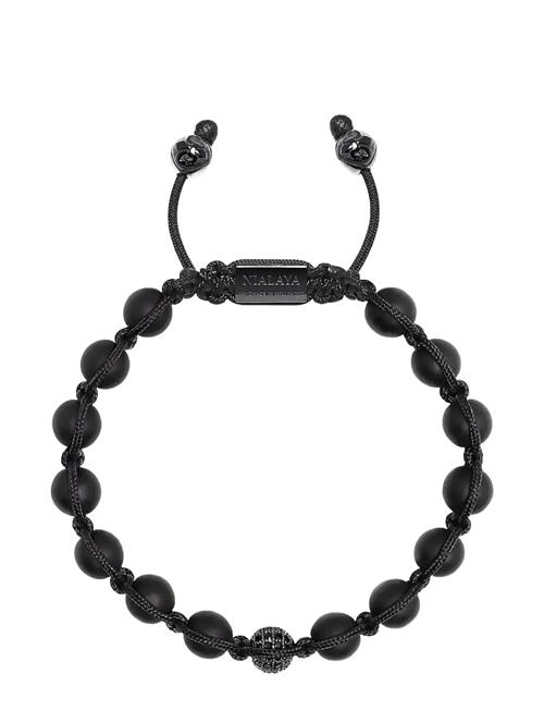 Men's Silver Beaded Bracelet With Matte Onyx & Cz Beads Nialaya Black