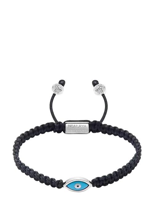 Men's Black String Bracelet With Silver Evil Eye Nialaya Black