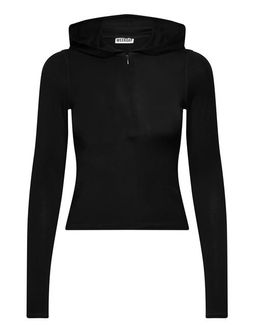Slim Fit Lyocell Zip Hoodie Weekday Black