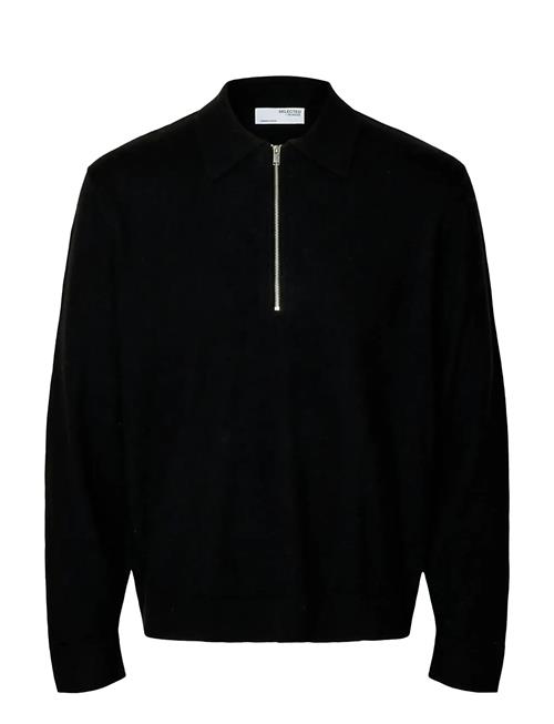 Slhtray Merino Brushed Relaxed Zip Polo Selected Black