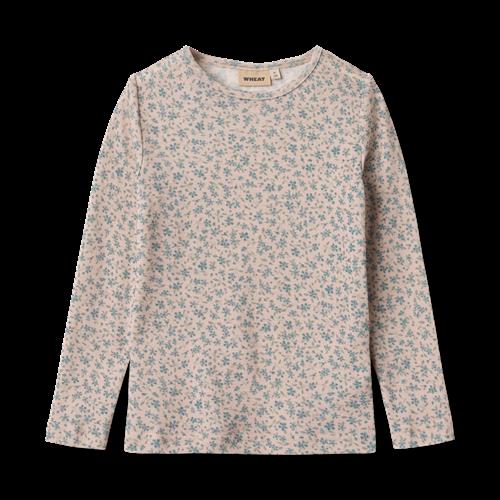 Wheat Alfie Langærmet Uld-T-shirt Blue Flowers  Blue Flowers 116 cm  Lyserød  116 cm  kvinde