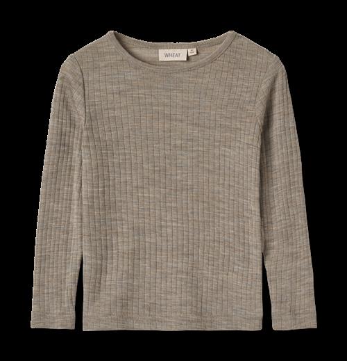 Wheat Alfie Langærmet Uld-silke-T-shirt Khaki Melange  Khaki Melange 98 cm  Brun  98 cm  Unisex