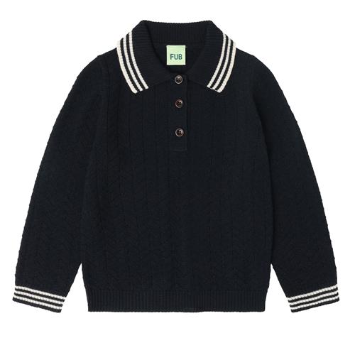 FUB ZigZag-polo I Uld Dark Navy  Dark Navy-90 cm Wool Marineblå  90 cm  Unisex