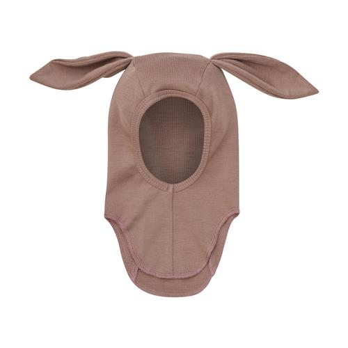 Huttelihut Balaclava I Uldrib Med Ører Burlwood  Burlwood 74/80 cm  Lyserød  74/80 cm  Unisex